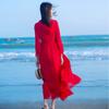 Vestido rojo de estilo étnico para turismo de Yunnan y Xinjiang, vestido de playa del lago Qinghai, vestido rojo exótico del desierto, foto de vestido largo