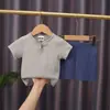 Conjunto de Shorts de Manga Corta de Algodón y Lino de Verano para Niños, Bebé, Color Puro, Doble Capa de Gasa de Algodón, Estilo Chino, Traje Holgado de Dos Piezas