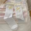 Calcetines Blancos para Mujer, Calcetines Dulces con Lazo a Media Pantorrilla, Calcetines Finos de Encaje Lindo de Rizo para Primavera y Otoño, Calcetines de Estilo Ballet para Mujer