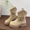 Nuevas botas cortas western de estilo vintage para otoño e invierno, botas de cowboy para mujer, botas Martin de suela gruesa, nuevas botas de moda de tacón apilado con flecos
