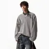 Camiseta de manga larga con cuello en V de pata de gallo, unisex, colección de otoño, tejido de chenilla, rayas pequeñas estilo Chanel, corte casual y relajado, perfecta como capa interior o camiseta básica