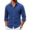 Camisa de pana para comercio exterior transfronterizo, cárdigan de manga larga, transpirable para otoño e invierno, unisex, corte holgado, con bolsillos, chaqueta tipo camisa de trabajo