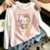 Camiseta infantil de manga comprida com estampa de desenho animado em algodão, gola redonda, estilo coreano, color-blocking, marca moderna, novo top versátil fofo para primavera/outono