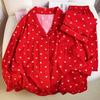 Pijama de algodón de imitación de año de vida rojo para boda, mujer, primavera y otoño, manga larga, niña, amor, hogar, traje de manga larga, foto real, venta al por mayor