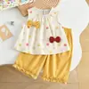Conjunto de Ropa de Verano Suave y Elegante con Caramelo Arcoíris para Bebé: Conjunto de Verano de Dos Piezas: Top de Lunares de Colores + Pantalones Rectos de Encaje