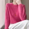 Nuevo estilo, corte relajado, transfronterizo, tejido de siete agujas, suéter de cuello redondo para mujer, top de punto, listo para usar, suave y amigable con la piel, corte holgado y cómodo para el invierno