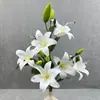 Decoración de Boda Mei Bao Arreglo Floral Artificial de Lirio de 6 Cabezas para Decoración de Mesa de Hogar y Hotel Flores Falsas
