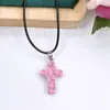 Pingente de cruz de cristal natural transfronteiriço moda europeia e americana comércio exterior acessórios de joias diy corda de couro corrente para clavícula atacado