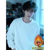Sudadera blanca juvenil para hombre, camiseta de manga larga con cuello redondo de peso pesado forrada de forro polar para invierno, nuevo estilo primavera y otoño, camiseta interior base