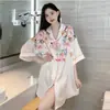 Falda de Seda Hielo Primavera y Verano Cárdigan con Solapa Bata de Noche para Mujer Ropa de Casa de Algodón Se Puede Usar Afuera Pijama [13 Diseños]