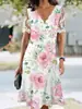 Vestido de Encaje Floral Estampado con Cuello de Onda de Manga Corta Elegante Transfronterizo de Verano 2026 para Mujer de Amazon Europeo y Americano