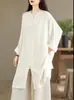 Camisa de Manga Larga de Algodón y Lino de Estilo Casual Retro Artístico, Delgada, Nueva para Primavera y Otoño, con Cárdigan de Botones para Mujer
