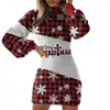 Transfronterizo 2023 Invierno caliente nuevo estampado navideño ajustado tubo manga de farol manga larga vestido navideño europeo y americano