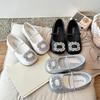 Sapatilhas Quadradas Estilo Francês para Mulheres, Novo Modelo Primavera/Verão 2026, Slip-Ons com Strass, Sapatos de Solado Macio para Combinar com Saias