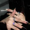 Anillo Coreano de Piedra Lunar para Mujer Diseño de Nicho Personalizado Ráfaga de Estrellas Apertura Asimétrica Anillo Ajustable Anillo para el Dedo Índice