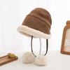 Chapéu Infantil Outono e Inverno Estilo Coreano Bola de Pelo Protetor de Orelha Forrado com Lã Espessado Bebê Inverno Quente Chapéu de Pescador para Meninos e Meninas