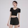 Traje Deportivo de Fitness para Mujer en Verano con Almohadilla en el Pecho, Top de Manga Corta de Secado Rápido, Cuerda para Saltar, Ropa Popular para Correr, Pilates, Yoga