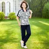 Camiseta de Verão de Manga Curta Estampada para Mãe, Conjunto Esportivo para Mulheres de Meia-Idade e Idosas, Tops Estilosos, Conjunto Casual de Duas Peças