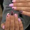 Unhas Ovais Curtas Brilhantes Europeias e Americanas Transfronteiriças em Vermelho e Rosa Estilo Francês com Bolinhas e Design de Estrela Doce, 24 Peças de Unhas Usáveis