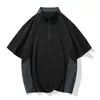 Camisa Polo Esportiva Masculina de Verão com Zíper Meio e Malha Respirável, Secagem Rápida, Seda Gelada, Corte Solto e Modelador