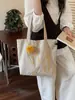 Bolso de lona bordado de gato original, simple y versátil, nuevo estilo coreano ins de gran capacidad para el día a día, de algodón puro, para llevar al hombro