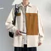 Camisa retro americana para hombre de manga larga otoño marca de moda costuras en color contrastante camisa de trabajo con sentido del diseño Ruan Shuai abrigo para reventar la calle