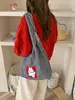 Bolsa Chaleco de Lana a Cuadros con Conejito de Dibujos Animados, Bolso de Hombro de Gran Capacidad, Bolso de Lona Nuevo para Otoño e Invierno, Bolso para Estudiantes
