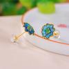 Pendientes de plata de ley S925 bañados en oro con diseño de ciervo, jade, marea nacional, cloisonné, puesta de sol, pequeñas margaritas, flor, plata