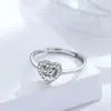 Anel Eu Te Amo Anel Moissanita Mulheres pt950 Formato de Coração Aberto Ajustável Joia Atacado Transfronteiriço Transmissão ao Vivo Cravação de Diamante