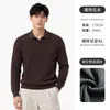 Tricô Masculino com Gola Lapela Retrô Outono Inverno Costela Vertical Estilo Old Money Roupas Masculinas Pulôver Solto para o Dia a Dia Suéter de Manga Longa