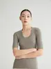 Dragón Marino Warren Eva Hilo de Lana Yangzi Alemán 26 Primavera/Verano Camiseta Básica de Mujer Cuello Redondo Manga Corta Top de Punto