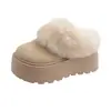 Pantuflas Birkenstock de suela gruesa para mujer, pantuflas peludas para mujer, zapatillas de algodón de punta cerrada súper populares para mujer, para usar en exteriores, que aumentan la altura, con forro de felpa, cálidas zapatillas de algodón para mujer