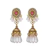 Pendientes de Estilo Étnico Bohemio Más Vendidos Transfronterizos para Mujer, Colgantes de Oreja con Campanas Florales Incrustadas de Pedrería y Borlas, Adornos de Oreja Retro Europeos y Americanos