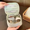 Mini neceser con tacto de alta gama, bolsa de maquillaje de doble capa impermeable a cuadros, bolsa de maquillaje portátil de alta gama a cuadros de gran capacidad