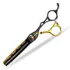 Tijeras de Peluquería Negras Doradas de 6.0 pulgadas con Mango Hueco Tijeras para Cortar el Cabello Tijeras Planas Tijeras para Flequillo Tijeras Dentales