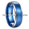 Anel masculino de aço tungstênio 8mm com superfície azul banhada a arco, puxado areia, tamanhos 7-12 em estoque, uma geração de cabelo