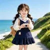 Vestido de tirantes falso de dos piezas con cuello de muñeca nuevo para otoño 2026 para niñas, estilo coreano, vestido infantil, moda al por mayor