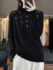 Nuevo Suéter para Mujer, Cuello Semi Alto, Tejido con Adorno de Pedrería, Suéter Base de Color Sólido Holgado, Manga Larga Versátil de Otoño, Venta al por Mayor Transfronteriza