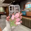 Nuevo estuche de teléfono transparente de verano para iPhone 17 Pro, funda suave de TPU ultradelgada de tulipán rosa para iPhone 16, modelo para mujer