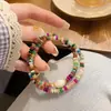 Pulsera de Doble Círculo de Piedra Natural Dopamina y Perla de Agua Dulce Estilo Bohemio Retro Moda Pulsera Rosa Emperador