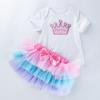 Ropa festiva para bebé 0-2 años mameluco de dibujos animados vestido de princesa falda de seis capas conjunto de dos piezas ropa para fiesta foto de cumpleaños