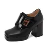 Novos Sapatos Mary Jane de Salto Alto com Plataforma e Fivela Quadrada em Couro Patente 33-43 Plus Size Wish Calçados de Comércio Exterior