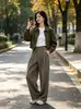 Calça de terno leve, plissada, fluida e confortável, nova para o outono, cor sólida, casual, solta e comprida para o dia a dia.