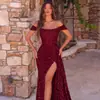 Vestido Europeu e Americano Transfronteiriço de Lantejoulas de Um Ombro com Fenda Alta e Longos Tecidos Flutuantes, Sexy para Sessão de Fotos e Vestido de Gala para Banquete