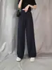 Pantalones de pierna ancha de seda helada para mujer, pantalones rectos finos de cintura alta para verano, pantalones frescos y fluidos, secado rápido, holgados, adelgazantes, protección solar, pantalones largos