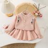 Conjunto de suéter estilo coreano para niña, cárdigan estilo occidental recién llegado para niña, cárdigan de punto de conejito a juego, conjunto de dos piezas