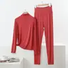 Conjunto Casual de Dos Piezas para el Hogar, Holgado, Talla Grande, Modal Delgado, para Primavera y Otoño, con Cuello Semi Alto, Mangas Largas y Pantalones de Cintura Alta