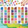 Lentejuelas mixtas para uñas, 12 cuadrículas, copos de nieve fluorescentes, traje mixto, purpurina, polvo, esmalte de uñas, pegamento, joyería transfronteriza