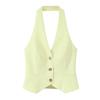 Atacado de comércio exterior Europa e Estados Unidos verão temperamento gola halter regata top solto terno calça plissada dupla feminino E62615/6