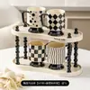 Conjunto de Canecas de Cerâmica Cor Creme Estilo Hepburn Francês de Alto Valor Estético, Combinação de Xícaras de Café com Leite, Copos Altos